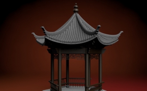 六角凉亭C4D模型 Pavilion 3D model