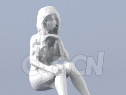 低面多边形卡通人物坐着的女人模型