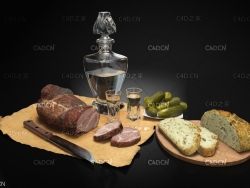 营养早餐食物烤肉面包食品C4D模型 food