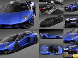 蓝色兰博基尼跑车C4D模型 Lamborghini Aventador LP750-4 SV Roadster 2016