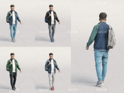 背包行走的黑人3D人物扫描模型 Casual black man walking with backpack 3D model