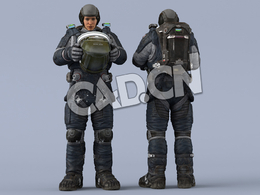 双手抱头盔站立深蓝色宇航服年轻女性太空飞行员idle Helmet Scifi PutOn