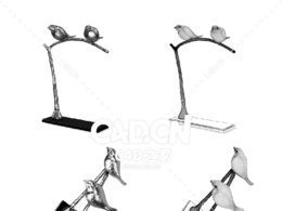 树枝上的鸟金属摆件工艺品C4D模型