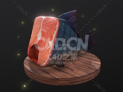 C4D案板上的三文鱼生肉模型下载