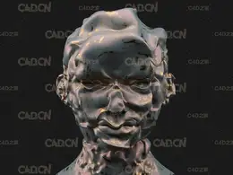 C4D人物头像皱褶变换动画工程 Object Compress