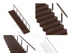 现代时尚实木直梯复式公寓别墅单侧扶手梯C4D模型Stairs 3d model-5