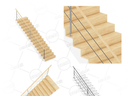 左侧单侧扶手直梯实木楼梯复式公寓别墅实木直式楼梯C4D模型Stairs 3d model-12
