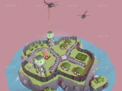 低面多边形卡通海岛军事基地C4D模型military base