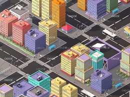 C4D低多边形城市楼房模型 城市建筑 汽车 工厂 楼房 别墅Low Poly Megapolis City Pack
