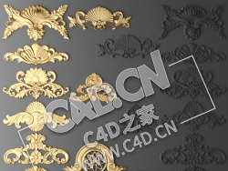 C4D欧式浮雕花构件装饰花件浮雕构件挂件套口雕花立体雕花外墙雕花模型_21