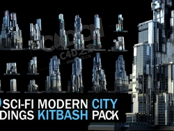 30个科幻抽象建筑大楼C4D模型Artstation - 30 Sci-Fi Modern City Buildings Pack