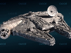 千年隼星际飞船宇航船外星战舰C4D模型millennium falcon high poly