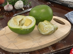一半剥开的柚子C4D模型 Citrus maxima (Burm) Merr