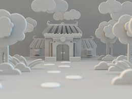 C4D中式房屋剪纸风格模型工程 Paper cut style