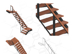 之字形实木悬浮楼梯复式公寓别墅楼梯C4D模型Stairs 3d model-27