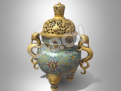 C4D中国古代文物带盖镂空香炉模型 Ding censer with an openwork cover