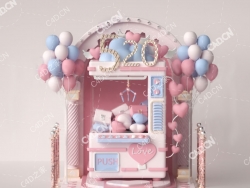 520情人节粉红色抓礼物游戏机气球场景C4D OCTANE模型