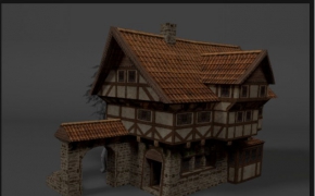 古建瓦房C4D模型 Medieval Hotel or house 3d model