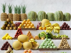 水果摊模型 Fruits 菠萝,苹果,梨,黄瓜,香蕉,土豆,胡萝卜,柠檬,桔子,杨桃,哈密瓜,西瓜