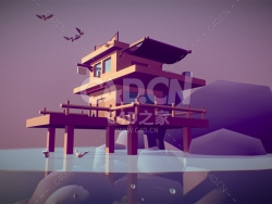 C4D卡通海景房建筑模型下载
