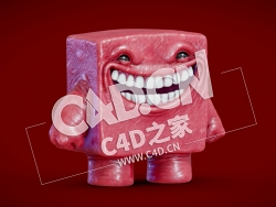 C4D方块大嘴人脸卡通角色模型 Super Meat Boy Free