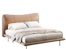 海湾皮革双人床Flou品牌床具3D模型素材下载Baia Leather Double Bed by Flou
