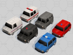 6辆低面多边形汽车模型 cartoonic vahicles car wegons pack all low poly models