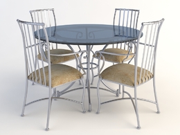 欧式铁艺桌椅 四人桌 圆桌 餐桌 玻璃桌椅C4D模型 Tables and chairs -043 3d model