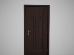 深棕色压线单开门全封闭木门C4D模型下载 Door model