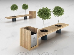 带集成垃圾桶的木板凳植物生态椅C4D模型