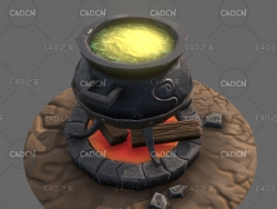 柴火熬汤铁锅火炉卡通场景C4D模型