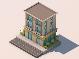卡通房子 商铺 居民楼 临街房子 商品房 三层楼房C4D模型 Cartoon house c4d model