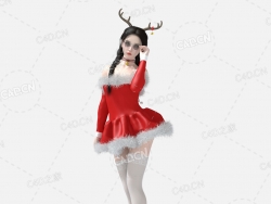 穿红色短裙蕾丝白丝袜的圣诞女郎C4D模型