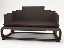 中式仿古家具：云龙纹双人椅C4D模型