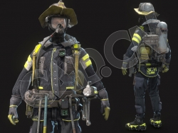 全幅武装的国外救援人员消防员人物C4D模型 Firefighter