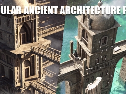2个悬崖边上的城堡欧式古建筑3D模型场景 Modular Ancient Architecture Asset Pack