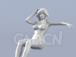 低面多边形卡通人物坐着的年轻女孩模型