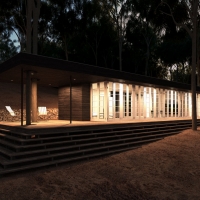 室外建筑模型：夜晚的林间小屋C4D模型