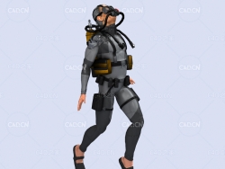 潜水员向上潜姿势动画深海潜水蛙人C4D模型DiverHunter-dash up
