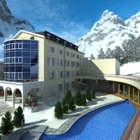室外建筑模型：雪山下的建筑C4D模型