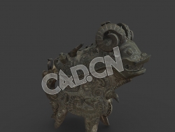 C4D中国古代青铜器羊头壶模型 Lidded ritual ewer (guang)