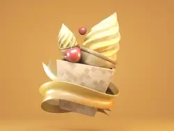 C4D金色丝带缠绕的卡通食品模型