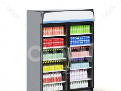 C4D商场超市双开门冷冻冰箱牛奶饮料冰柜货柜模型下载market fridge