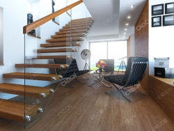 C4D室内模型现代木板客厅复式室内场景