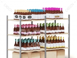 C4D商场超市葡萄酒洋酒货架货柜模型下载market shelf wines