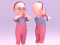 穿粉色背带裤的娃娃卡通孩子模型cutie doll