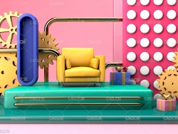 C4D电商海报背景设计 C4D Fresh Furniture E-Commerce Festival Scene Model