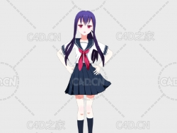 叉腰的学生装动漫女孩里香人物角色C4D模型Rika