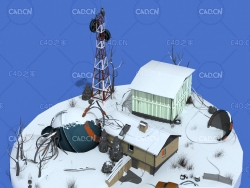 低面雪地小木屋场景C4D模型 Snow cabin