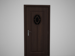 椭圆玻璃压线深棕色室内木门C4D模型下载 Door model
